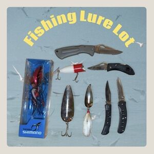 Shimano Fishing Lure and Knife Set - Red, Blue, Gray, Black